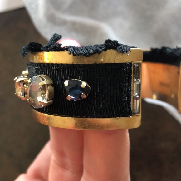 Stella & Dot Morgan Jeweled Cuff black fringe gold tone Bracelet - Picture 7 of 9